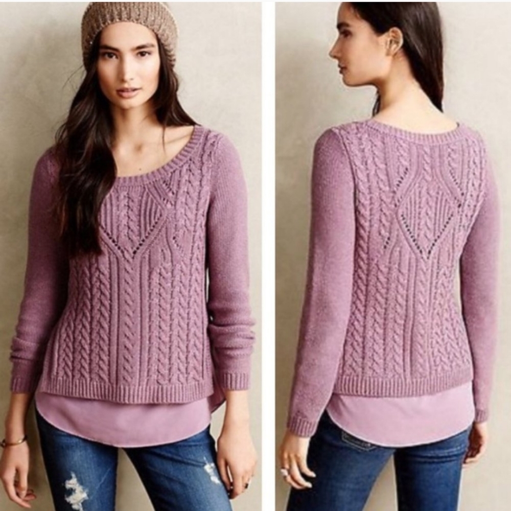 Anthropologie Moth Women's Portland Cable Knit Sweater Mauve Women's Size SMALL